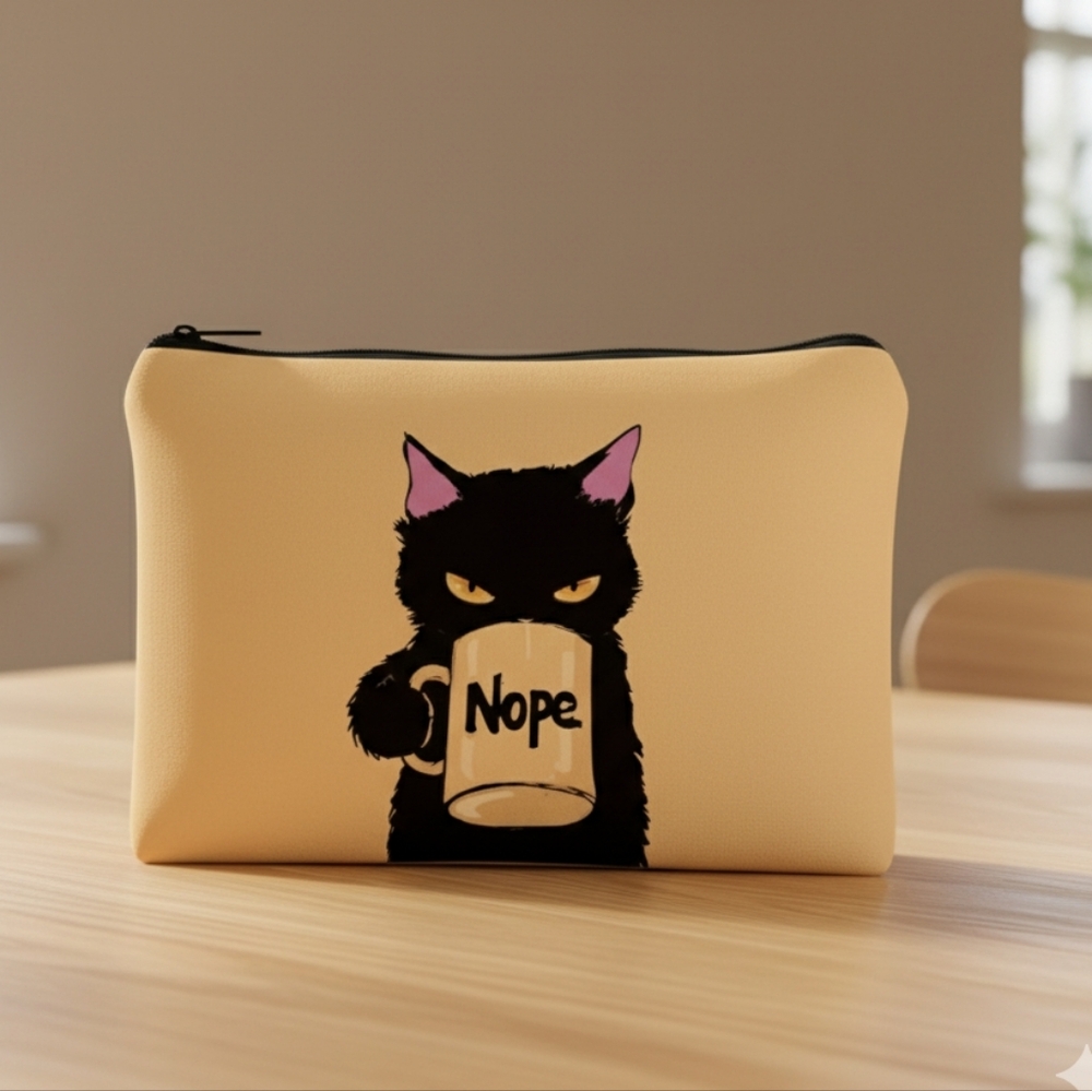 NWT Whimsical Cosmetic Bag With Black Cat Design (0267)